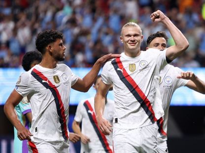 إيرلينغ هالاند يحتفل بتسجيله هدفاً لمانشستر سيتي في مرمى العين بكأس العالم للأندية - 23 يونيو 2025 - Reuters