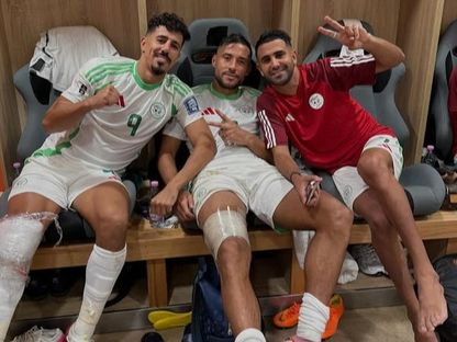 يوسف بلايلي وبغداد بونجاح ورياض محرز عقب فوز الجزائر على الصومال - 10 سبتمبر 2025 - instagram/belaili_youcef