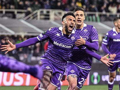 نيكولاس غونزاليس لاعب فيورنتينا يحتفل بهدفه في شباك فيكتوريا بلزن - 18 أبريل 2024 - X/acffiorentina