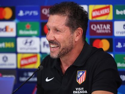دييغو سيميوني خلال مؤتمر صحفي قبل مباراة ليفربول وأتلتيكو مدريد بدوري أبطال أوروبا - 8 سبتمبر 2026 - Reuters