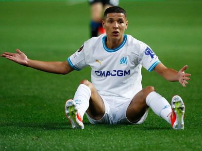 أمين حارث لاعب مارسيليا خلال مواجهة أتالانتا في نصف نهائي الدوري الأوروبي 2024 - Reuters