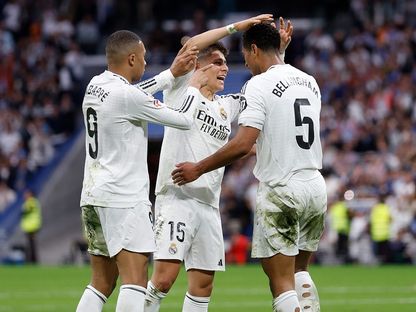 لاعبو ريال مدريد كيليان مبابي وجود بيلينغهام وأردا غولير - x/@realmadrid
