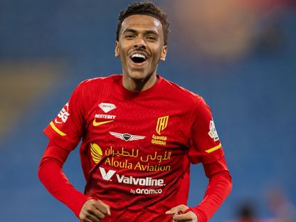 مصعب الجوير لاعب القادسية يحتفل بهدفه في مرمى الحزم في دوري روشن السعودي - 18 يناير 2026 - X/@Alqadsiah