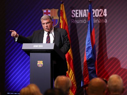 جوان لابورتا رئيس نادي برشلونة في مؤتمر صحفي- 12 يونيو 2023 - AS