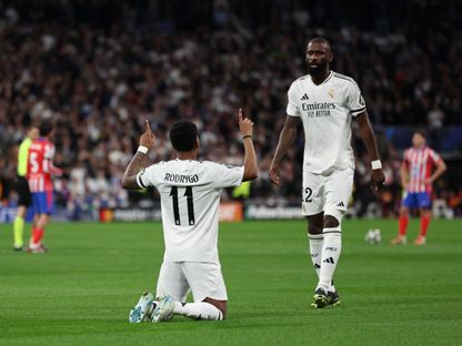 رودريغو يحتفل بالتسجيل مع ريال مدريد ضد أتلتيكو مدريد - 4 مارس 2025 - Reuters