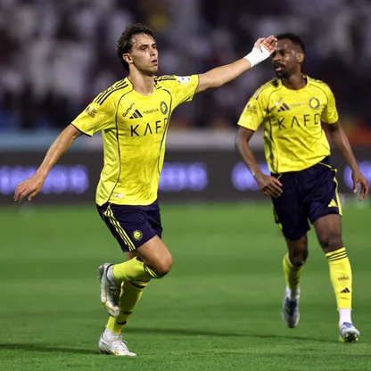 فرحة البرتغالي جواو فيليكس نجم النصر السعودي بهدفه في مرمى القادسية في دوري روشن السعودي - 3 مايو 2026