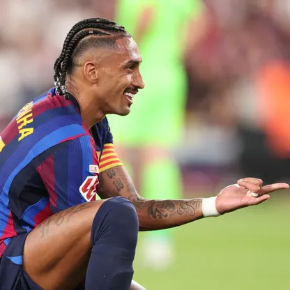 رافينيا يحتفل بهدفه خلال لقاء برشلونة وأتلتيك بلباو بالدوري الإسباني - 27 أغسطس 2026