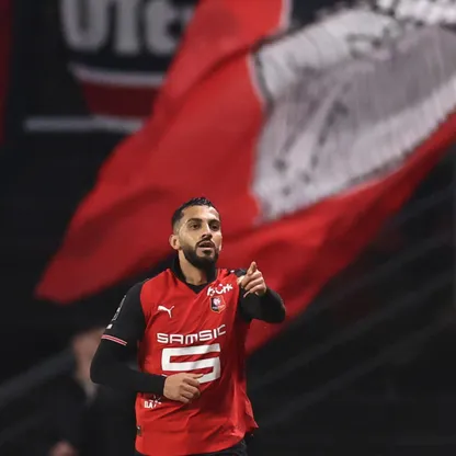 موسى التعمري يحتفل بتسجيله هدفاً لرين في مرمى باريس سان جيرمان بالدوري الفرنسي - 13 فبراير 2026