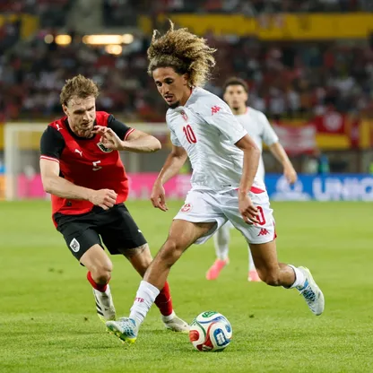حنبعل المجبري خلال مباراة تونس والنمسا الودية استعداداً لكأس العالم - 1 يونيو 2026