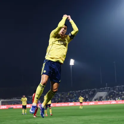 احتفال كريستيانو رونالدو نجم النصر بهدفه في مرمى ضمك بالدوري السعودي - 21 يناير 2026
