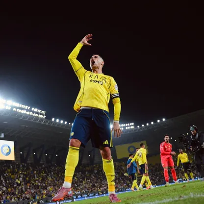 كريستيانو رونالدو نجم النصر يحتفل بالانتصار أمام الأخدود بالدوري السعودي - 27 ديسمبر 2025