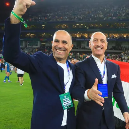 فرحة رئيس الاتحاد العراقي لكرة القدم عدنان درجال بتأهل المنتخب لنهائيات كأس العالم بعد هزيمة بوليفيا في الملحق - 1 أبريل 2026