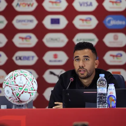 محمود حسن 'تريزيغيه' لاعب منتخب مصر في مؤتمر صحفي قبل مواجهة السنغال في نصف نهائي كأس أمم إفريقيا 2025 - 13 يناير 2026 - X/@EFA