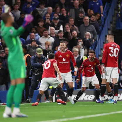 ماتيوس كونيا يحتفل بهدفه في مباراة تشيلسي ومانشستر يونايتد بالدوري الإنجليزي الممتاز - 18 أبريل 2026