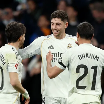 فيديريكو فالفيردي يحتفل بهدفه في مباراة ريال مدريد وإلتشي بالدوري الإسباني - 14 مارس 2026