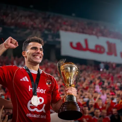 أحمد سيد "زيزو" لاعب الأهلي يحتفل بالتتويج بكأس السوبر المصرية على حساب الزمالك - 9 نوفمبر 2025