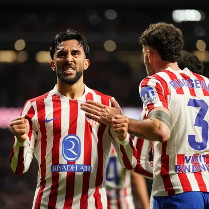 نيكولاس غونزاليس يحتفل بهدف سجله لأتلتيكو مدريد في مرمى ريال سوسيداد بالدوري الإسباني - 7 مارس 2026