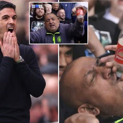 مشجع مانشستر سيتي يثير ضجة بزجاجة أرسنال في احتفالات الفوز