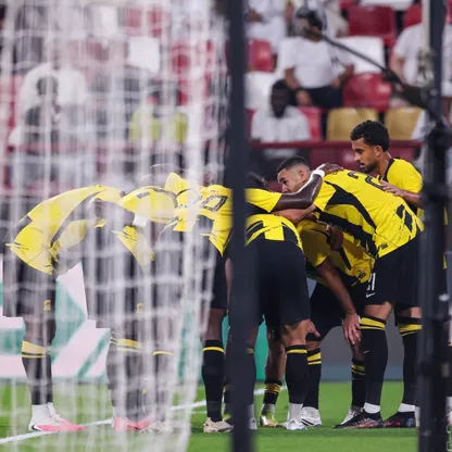 احتفال لاعبي الاتحاد بتسجيل هدف في مرمى الجزيرة الإماراتي بتصفيات دوري أبطال آسيا للنخبة - 11 أغسطس 2026