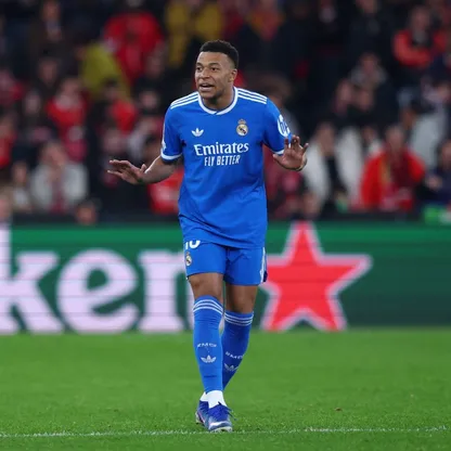 الفرنسي كيليان مبابي مهاجم ريال مدريد خلال المواجهة أمام بنفيكا في ذهاب ملحق ثمن نهائي دوري أبطال أوروبا - 18 فبراير 2026