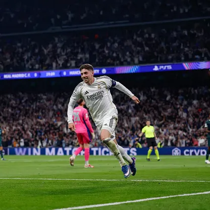 فيديريكو فالفيردي بعد تسجيله هدفاً لريال مدريد في مرمى مانشستر سيتي بدوري أبطال أوروبا - 11 مارس 2026