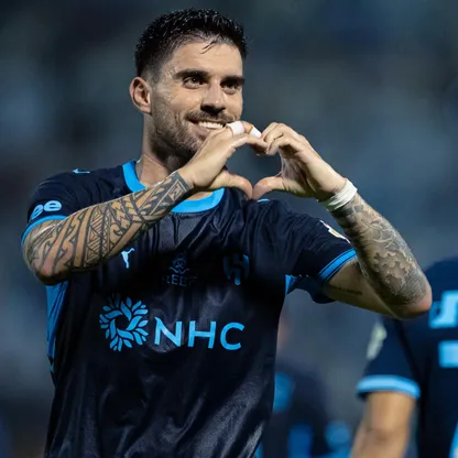 احتفال روبن نيفيز لاعب الهلال بتسجيل هدف في مرمى القادسية بالدوري السعودي - 23 أكتوبر 2026
