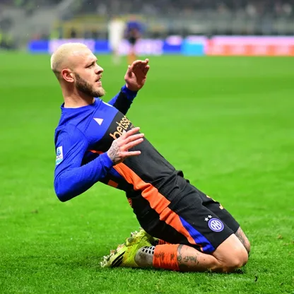 احتفال فيديريكو ديماركو بتسجيل هدف لإنتر في مرمى بيزا بالدوري الإيطالي - 23 يناير 2026