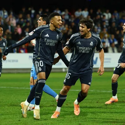 كيليان مبابي مهاجم ريال مدريد يحتفل بهدفه الأول أمام تالافيرا في كأس ملك إسبانيا - 17 ديسمبر 2025