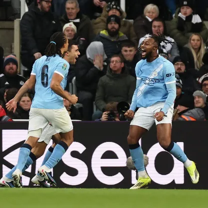 أنطوان سيمينيو يحتفل بهدفه في مباراة مانشستر سيتي ونيوكاسل بكأس الرابطة الإنجليزية - 13 يناير 2026