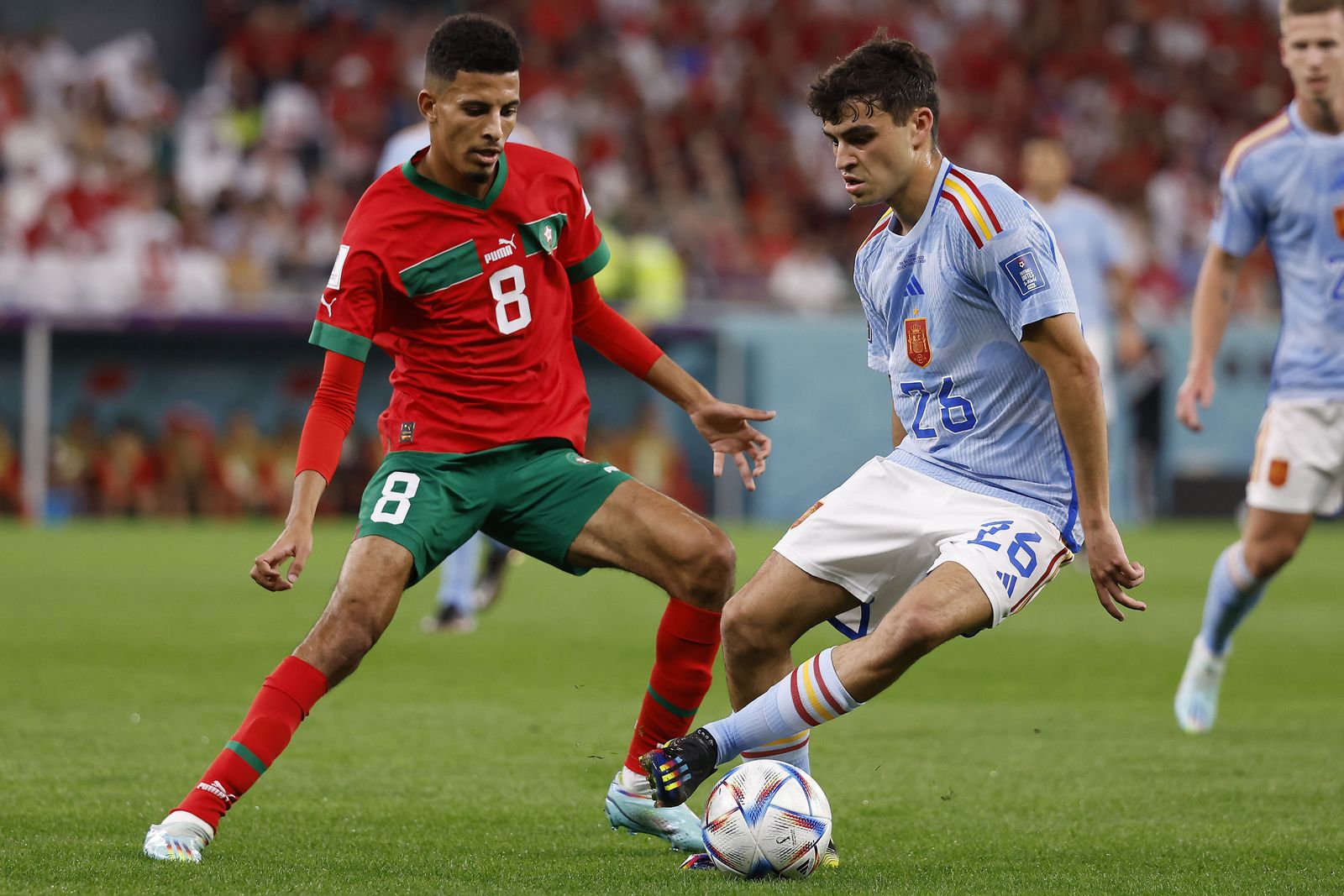 المغربي عز الدين أوناحي خلال المباراة ضد إسبانيا - 6 ديسمبر 2022