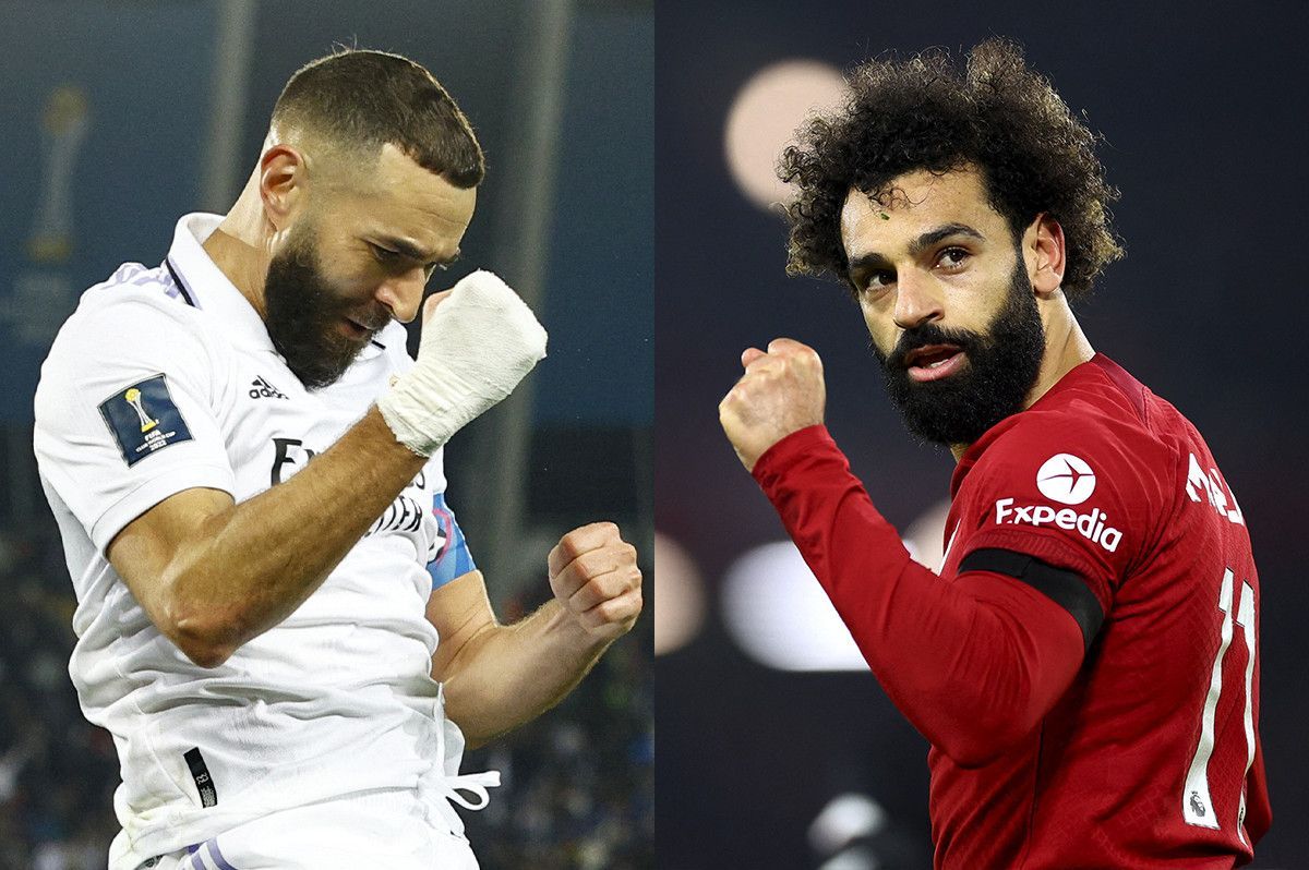 صورة مركبة تجمع محمد صلاح لاعب ليفربول وكريم بنزيما لاعب ريال مدريد