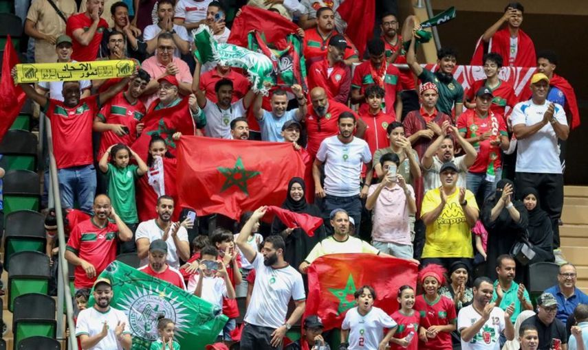 جانب من حضور جمهور المغرب ضد الكويت في نهائي كأس العرب للصالات - 16 يونيو 2023
