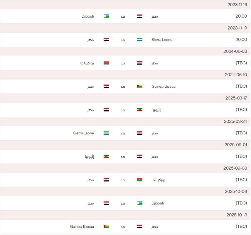 جدول مباريات منتخب مصر في التصفيات المؤهلة لكأس العالم 2026