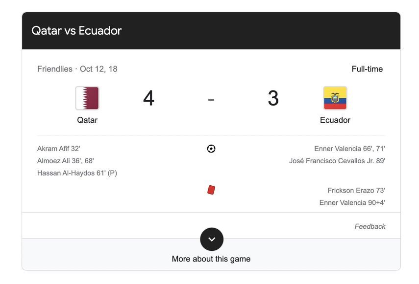 الاكوادور تخسر من قطر 4-3 في لقاء ودي عام 2018 وفالنسيا يُطرد