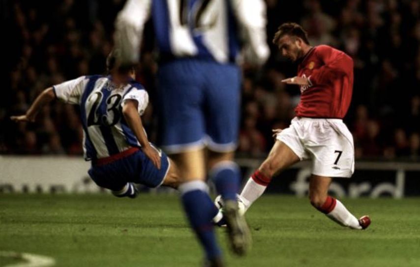 الارجنتيني ألدو بيدرو دوتشر يتسبب في اصابة بيكهام في دوري ابطال اوروبا 2002