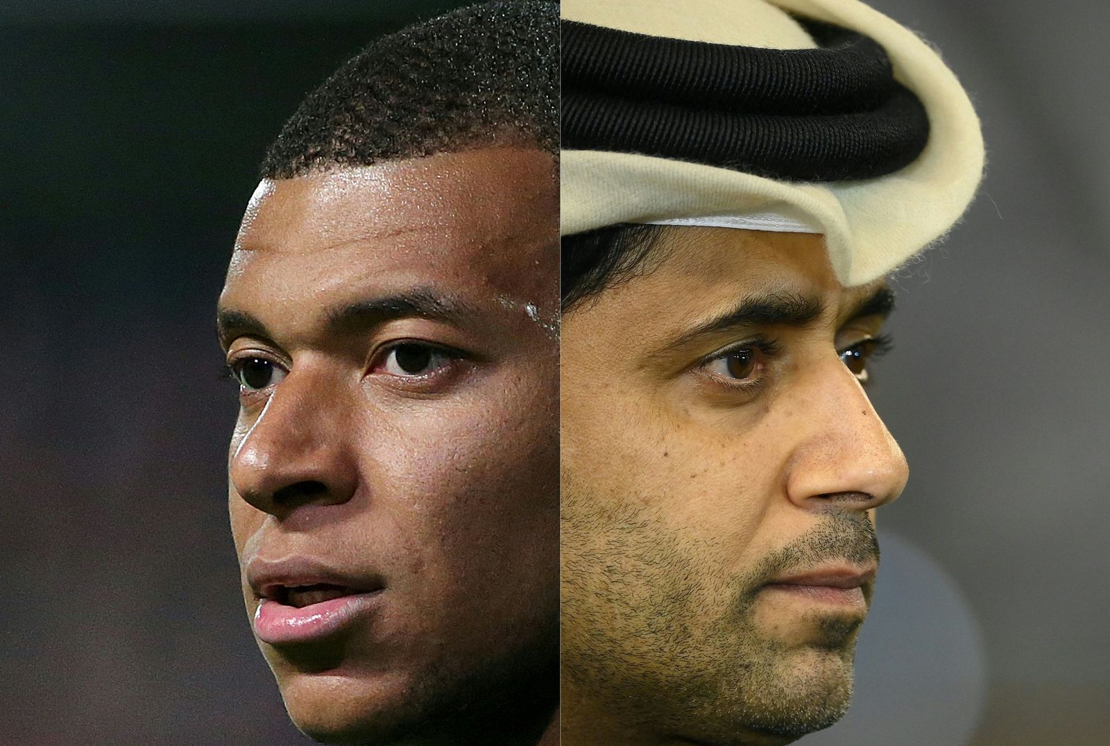 صورة مركبة لرئيس باريس سان جيرمان ناصر الخليفي والمهاجم كيليان مبابي - 5 يوليو 2023