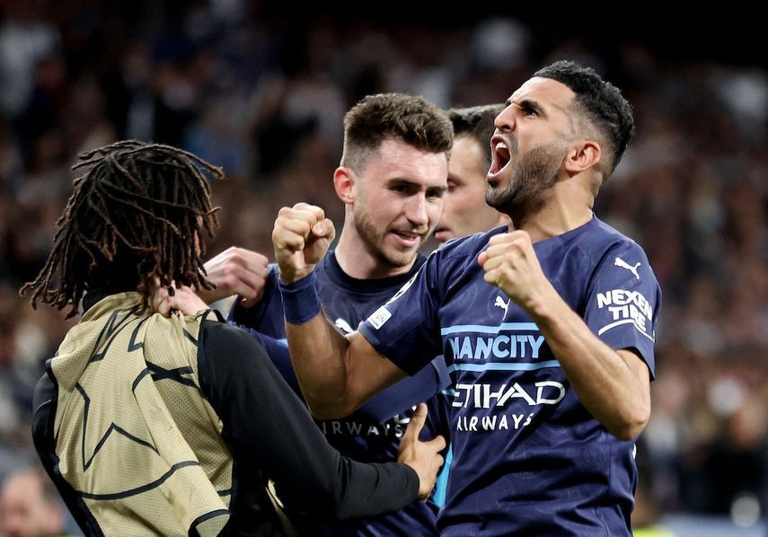 رياض محرز لاعب مانشستر سيتي يحتفل بعد التسجيل في مرمى ريال مدريد - Action Images via Reuters