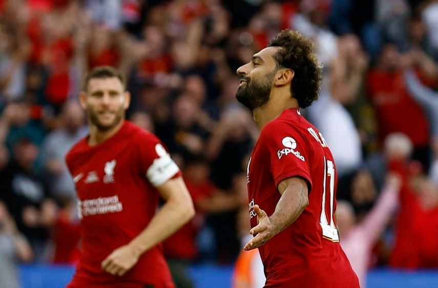 محمد صلاح يحتفل بعد تسجيل الهدف الثاني لليفربول في مانشستر سيتي - 30 يوليو 2022 - Action Images via Reuters