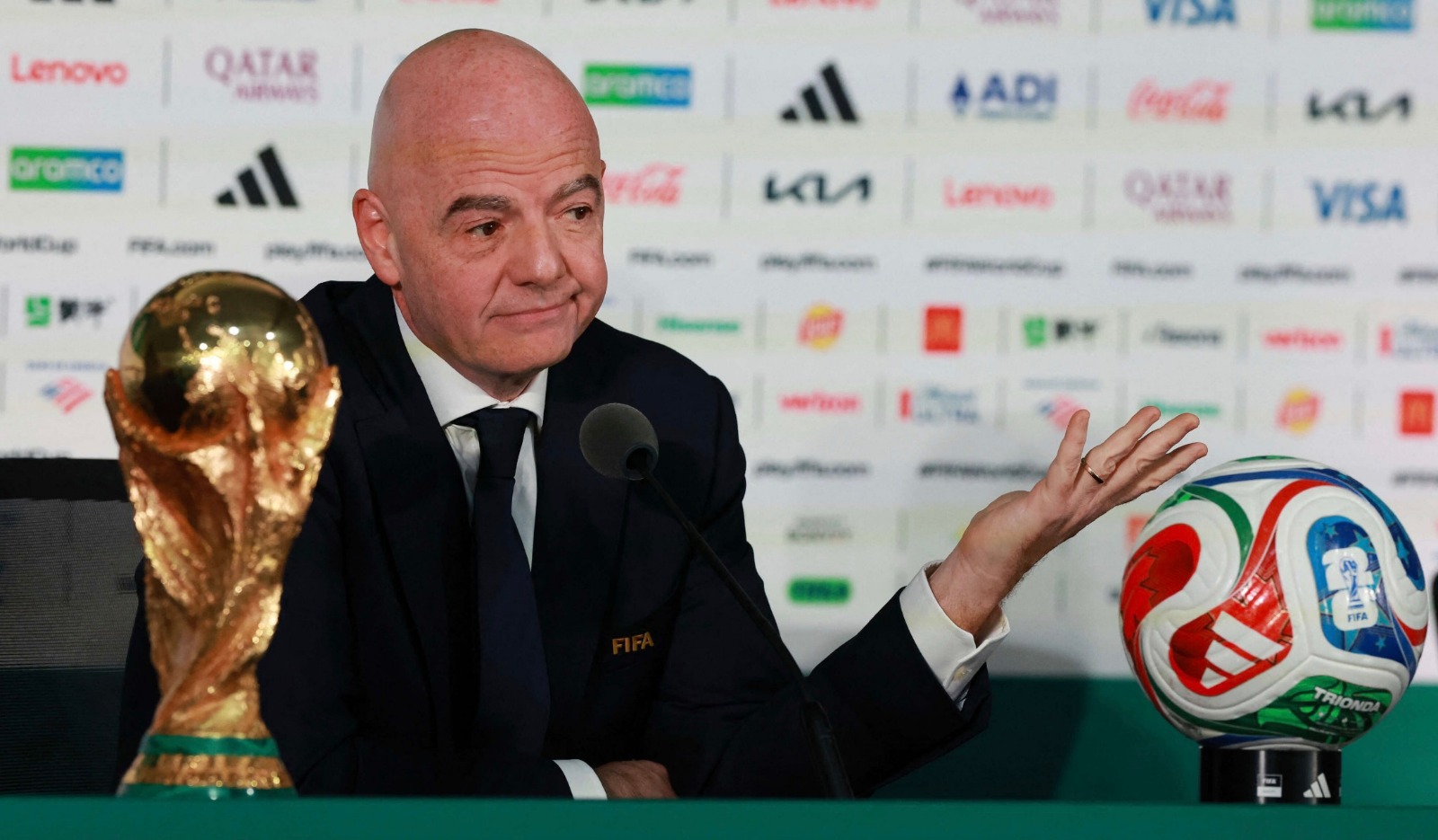 جياني إنفانتينو رئيس فيفا خلال مؤتمر تقديمي لنهائيات كأس العالم قبل الحفل الافتتاحي في المكسيك - 10 يونيو 2026