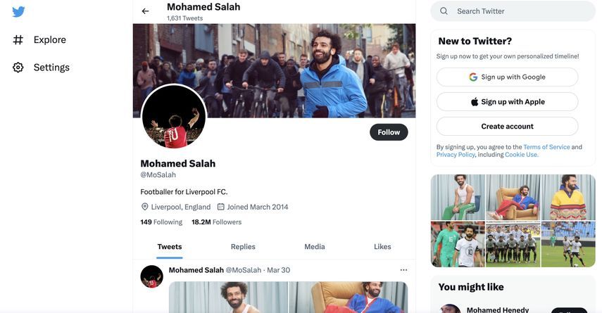 حساب محمد صلاح على تويتر بعد تجريده من العلامة الزرقاء