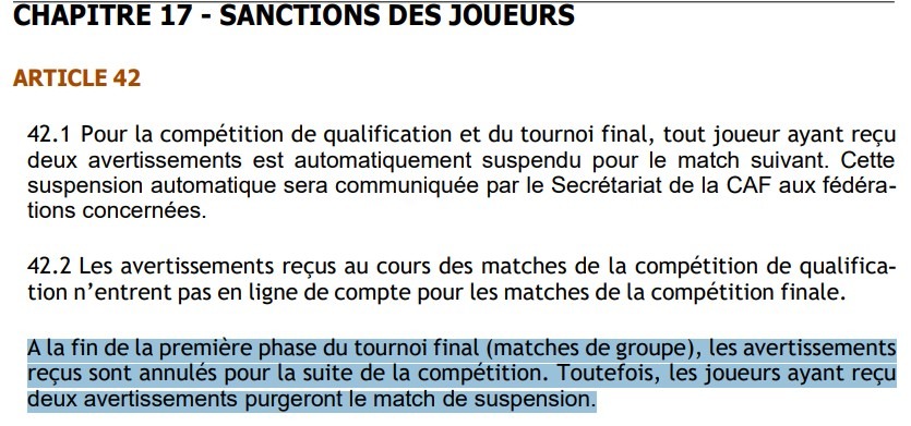 المادة المتعلقة بإيقاف اللاعبين من قانون الاتحاد الإفريقي الخاص بكأس أمم إفريقيا