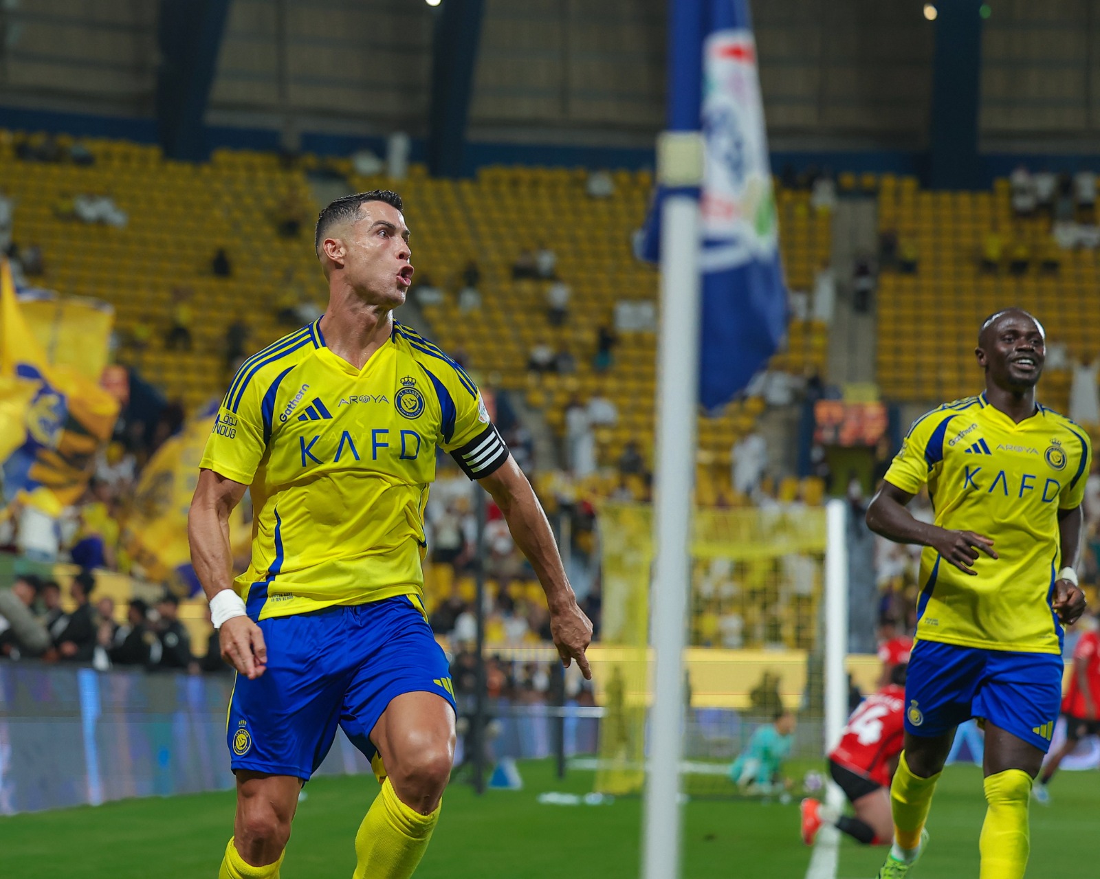 كريستيانو رونالدو قائد النصر يحتفل بهدفه في شباك الرائد بالدوري السعودي - 22 أغسطس 2024