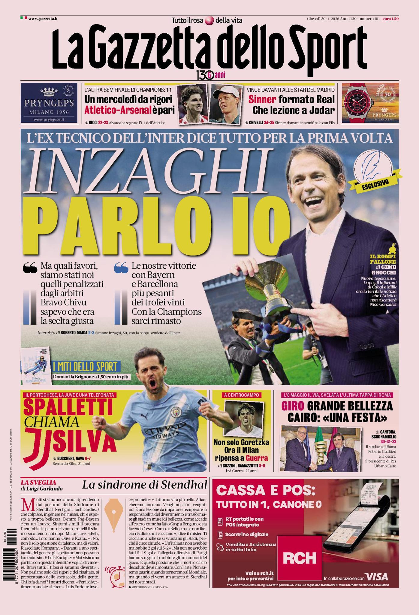 مدرب الهلال سيموني إنزاغي على غلاف صحيفة  LA GAZZETTA DELLO SPORT- 30 أبريل 2026