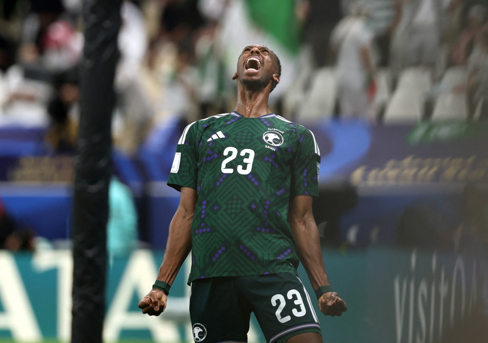 احتفال محمد كنو لاعب السعودية بتسجيل هدف في مرمى فلسطين بربع نهائي كأس العرب - 12 ديسمبر 2025