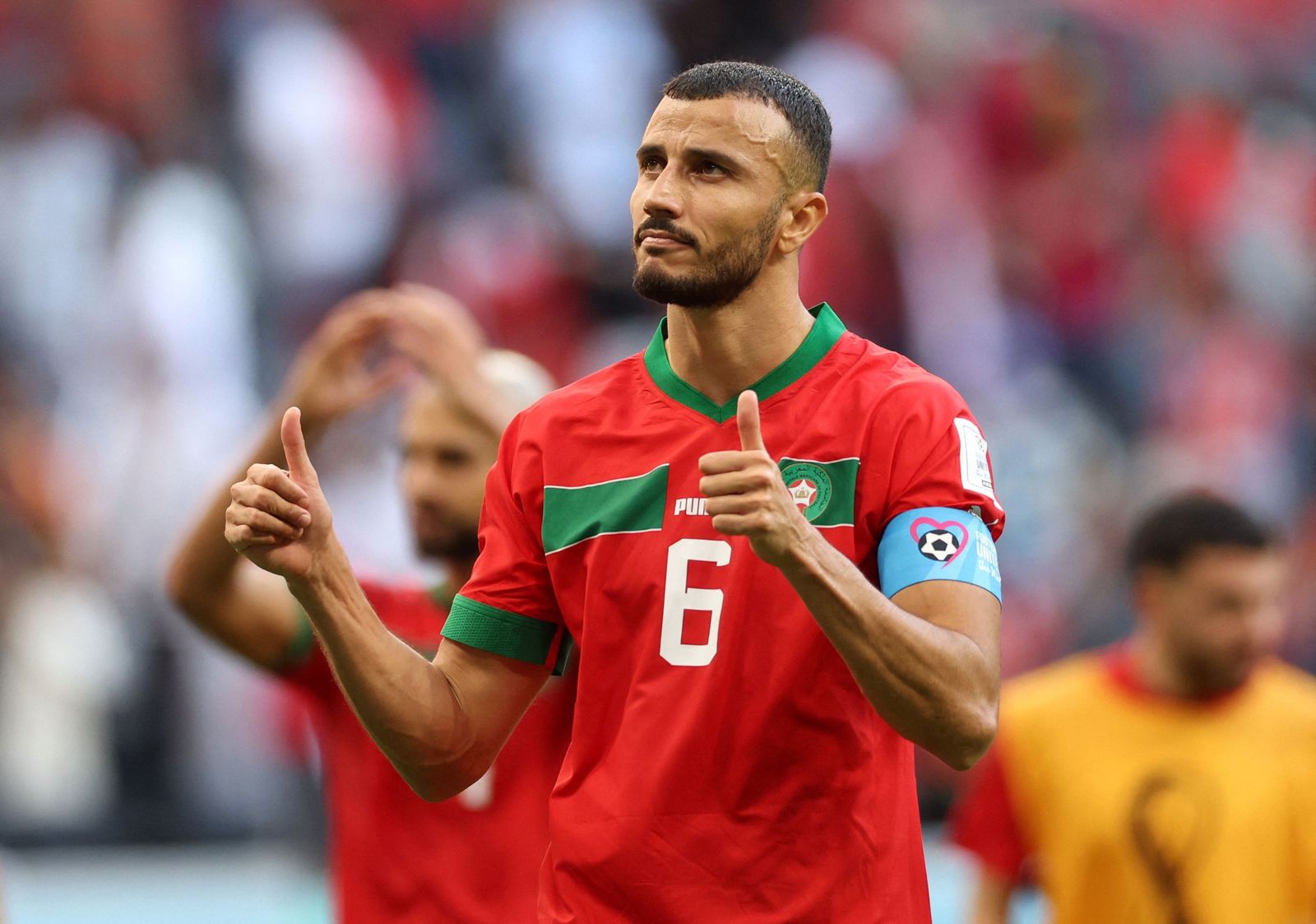 رومان سايس قائد المنتخب المغربي بعد انتهاء المواجهة أمام كرواتيا - 23 نوفمبر 2022