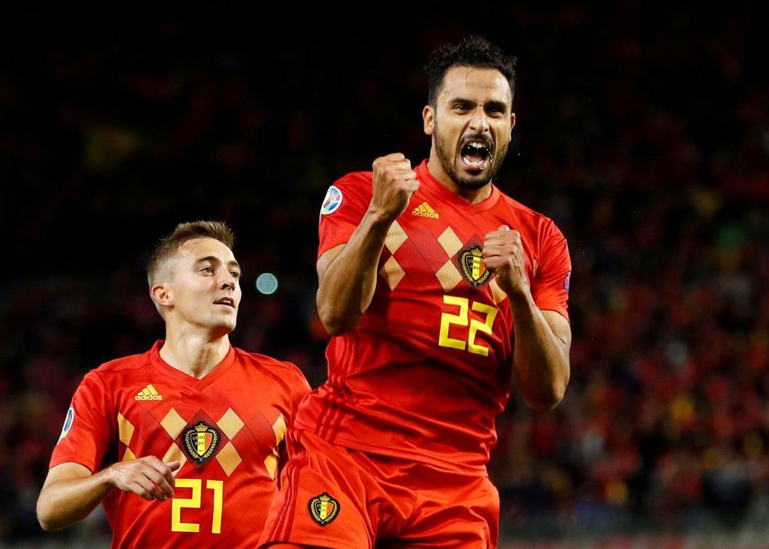 ناصر الشاذلي يحتفل بعد تسجيله هدفا لبلجيكا أمام سان مارينو - 10 أكتوبر 2019