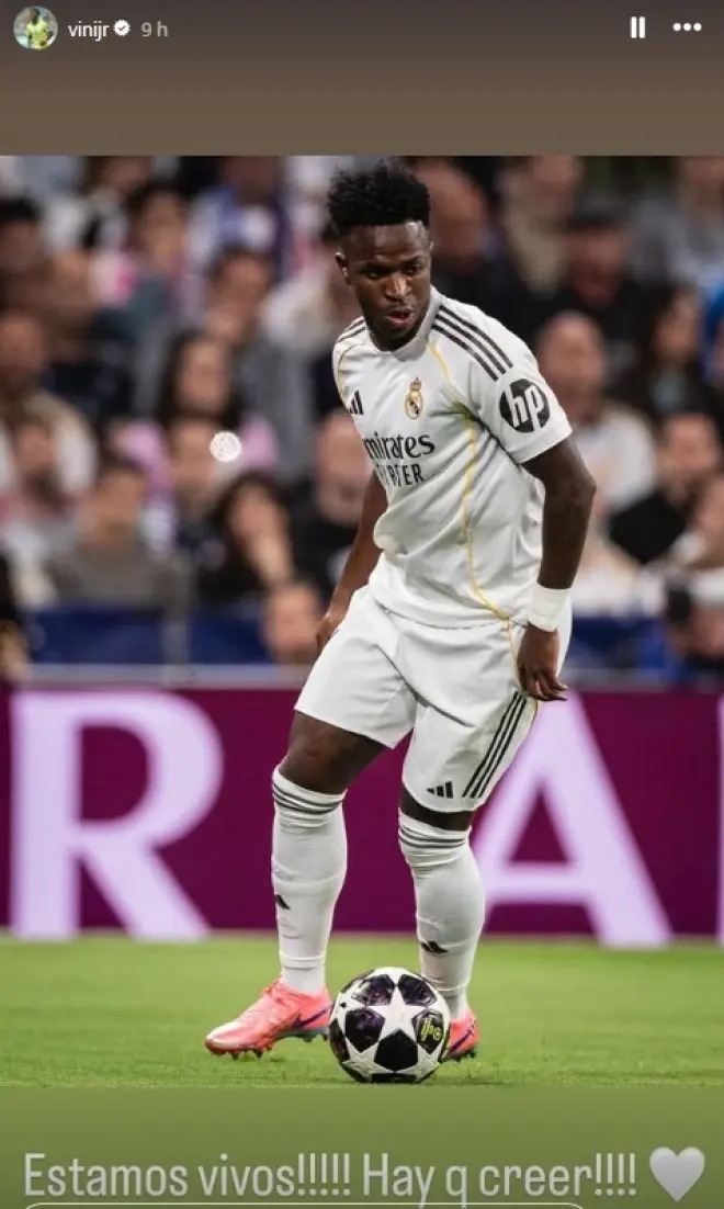 صورة لمنشور لاعب ريال مدريد فينيسيوس جونيور بعد خسارة ريال مدريد أمام بايرن ميونيخ بذهاب ربع نهائي دوري أبطال أوروبا - 7 أبريل 2026