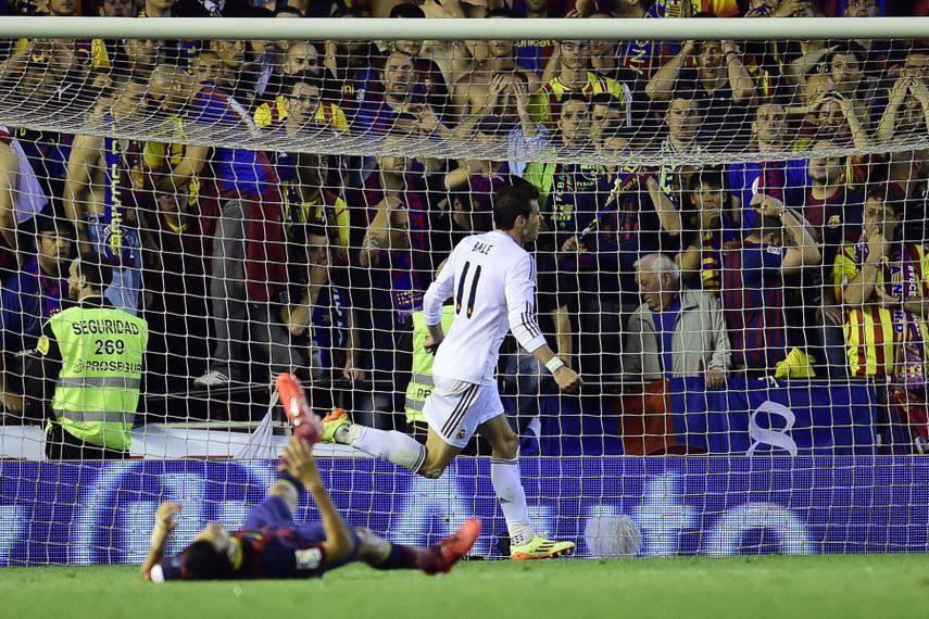فرحة غاريث بيل بهدف الحسم ضد برشلونة في نهائي كأس ملك إسبانيا 2014 