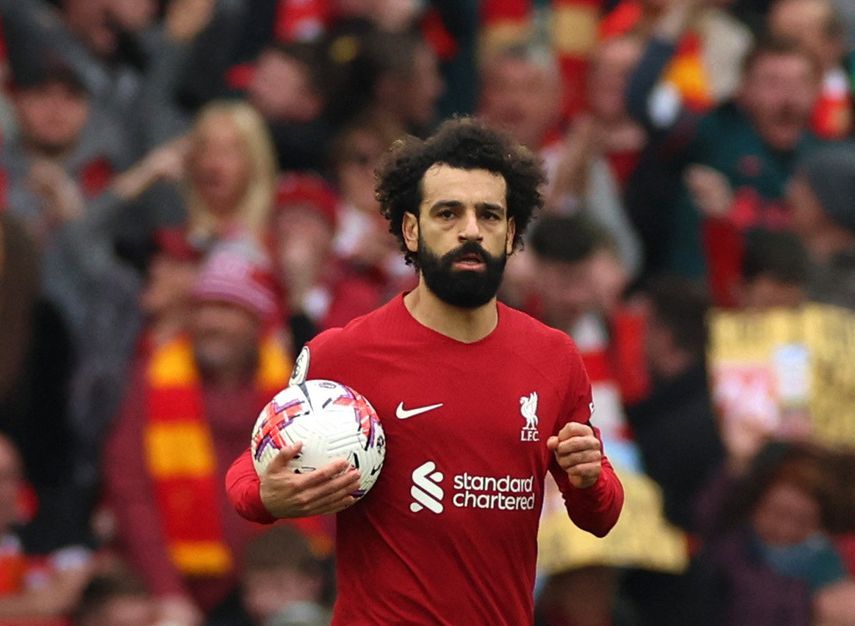 محمد صلاح مهاجم ليفربول بعد تسجيله الهدف الأول لفريقه في شباك ليفربول - 9 إبريل 2023