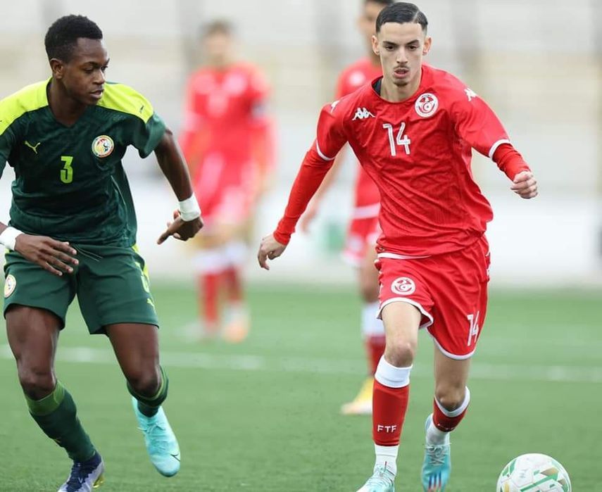 ريان النصراوي خلال المباراة الودية بين تونس والسنغال 